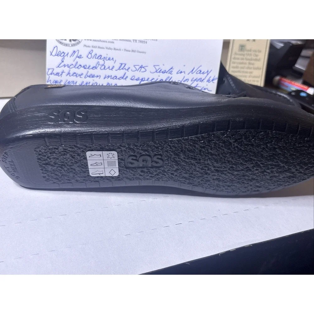 SAS Siesta Navy Leather Comfort Shoes Women's 8.5‎ M USA Made w/ Box Receipt NEW